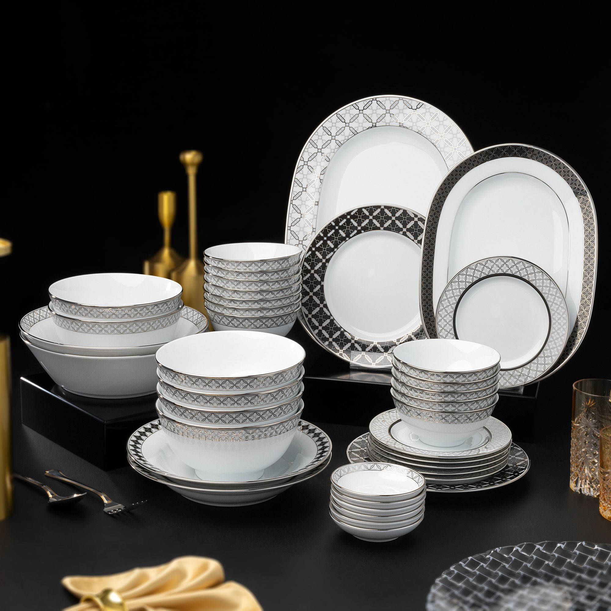 Bộ bát đĩa ăn sứ trắng kiểu Á 38 món (cho 6 người) | City Table 1788L - D038AB