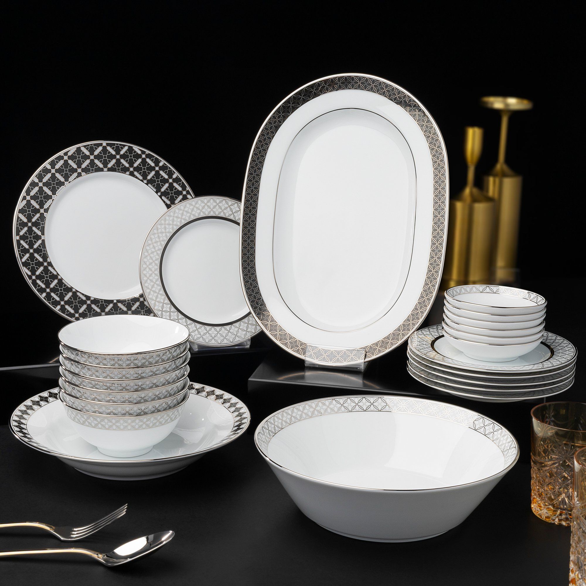 Bộ bát đĩa ăn sứ trắng kiểu Á 22 món (cho 6 người) | City Table 1788L - D022AB