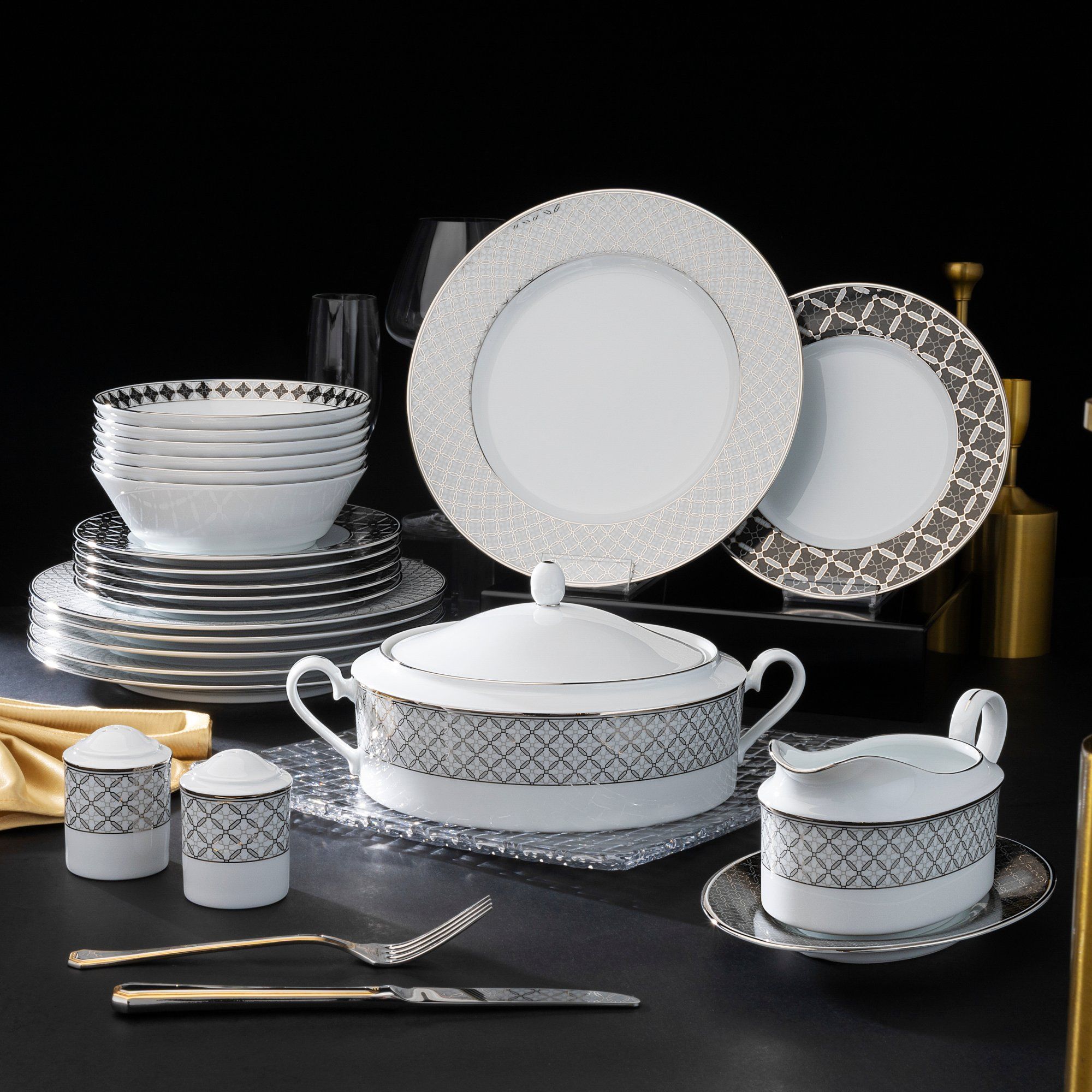 Bộ đĩa ăn sứ trắng kiểu Âu 22 món (cho 6 người) | City Table 1788L - D024AM